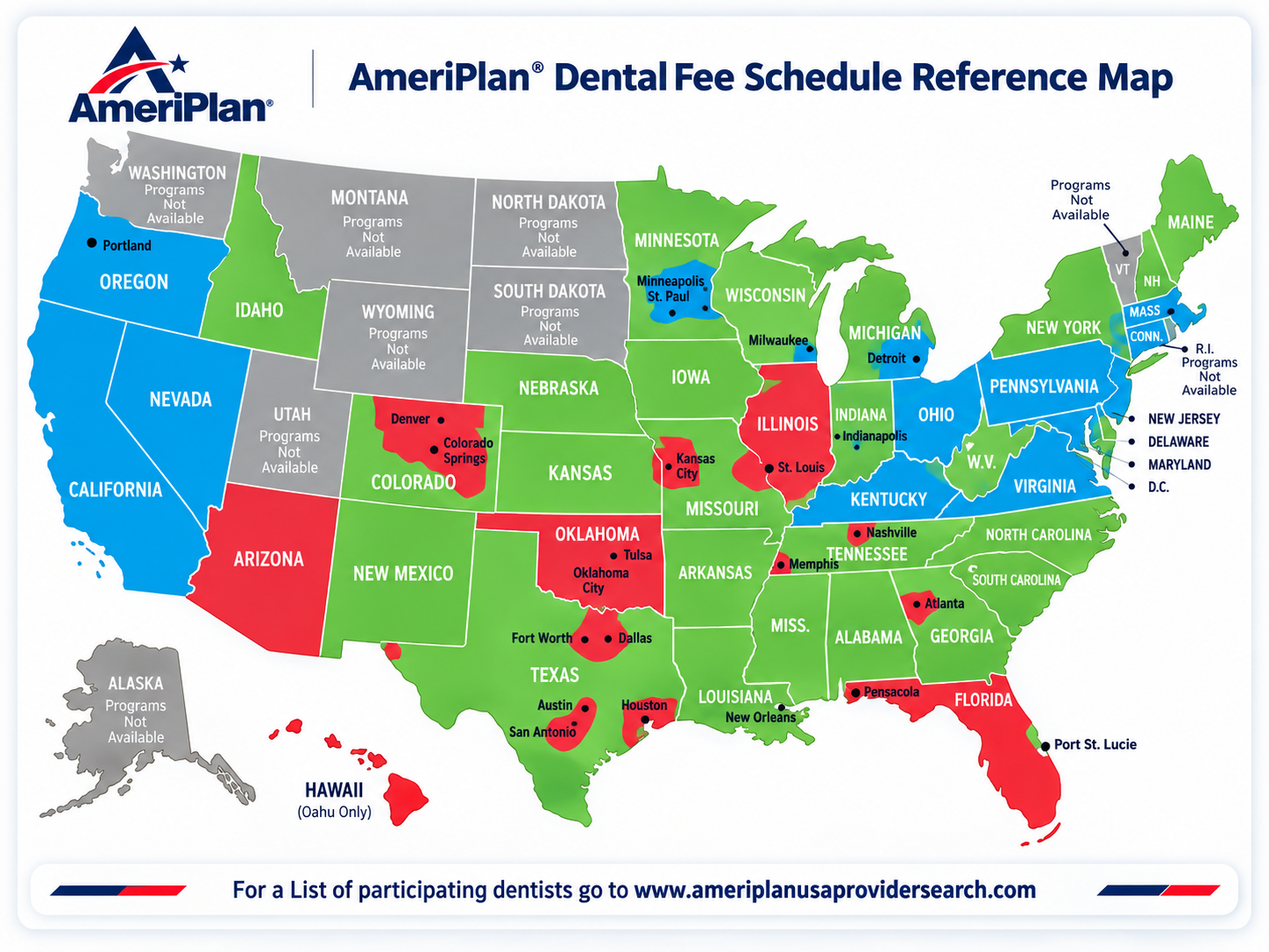 Ameriplan Dental Fee Schedule Reference Map